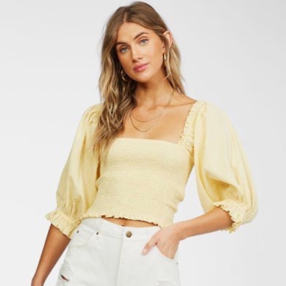 Cute Light Yellow Smocked Cropped Top